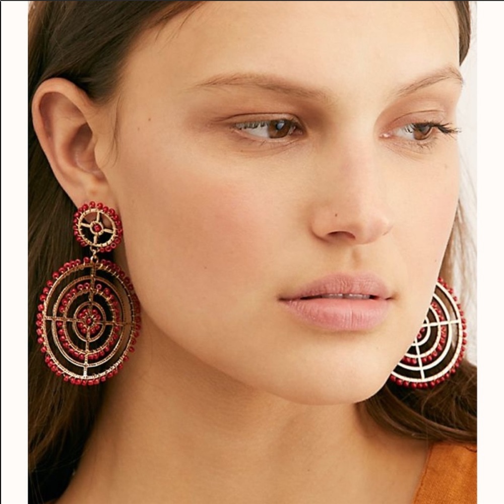 Free People solar hoop earrings Red